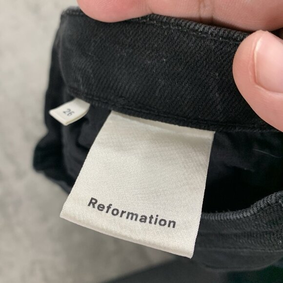 Reformation Jeans Women 26x27” Argentine Black Skinny Raw Hem Stretch Button Fly - Picture 11 of 16